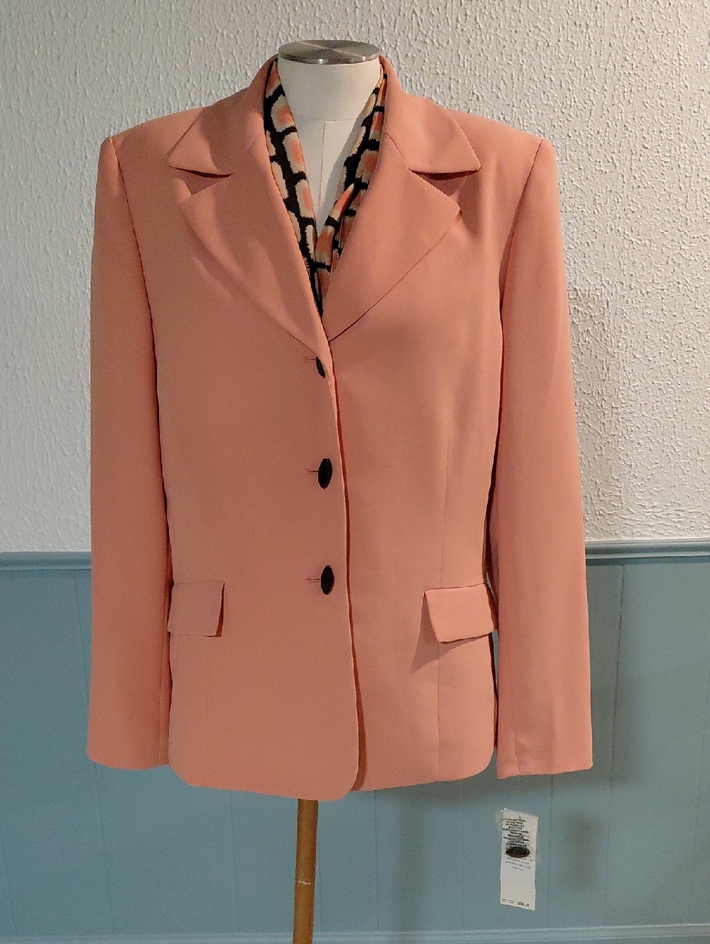 Le Suit Peach Pink Tailored Blazer Jacket